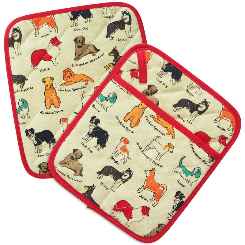 RED LMLDETA Pot Holders Set of 2 Heat Resistant 480â„‰ Kitchen 100% Cotton Comfortable Lining Printing Dog Flower Women Men Home Cooking Baking Microwave BBQ Gift(Dog) - Image 4